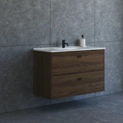 Bademiljøer^Scanbad Delta badmøbel m/Karat vask, 2 skuffer, brun eg 100 cm