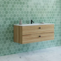 Bademiljøer^Scanbad Delta badmøbel m/Micca vask m/skuffer, varm eg 120 cm