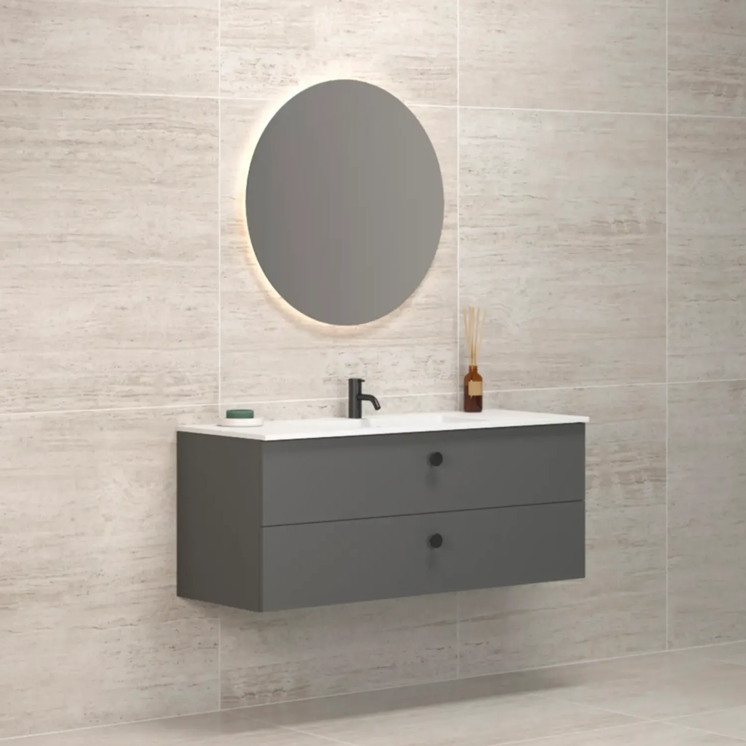 Vaskeskabe^Scanbad Delta vaskeskab m/Micca vask 120 cm mat grå