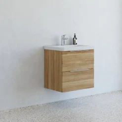 Bademiljøer^Scanbad Multo badmøbel m/Lazuli vask, 2 skuffer varm eg 62,7 cm