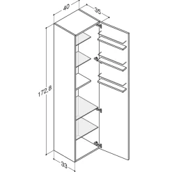 Scanbad Multo+ højskab med 1 låge, 175x40x35 cm hvid højglans højrehængt