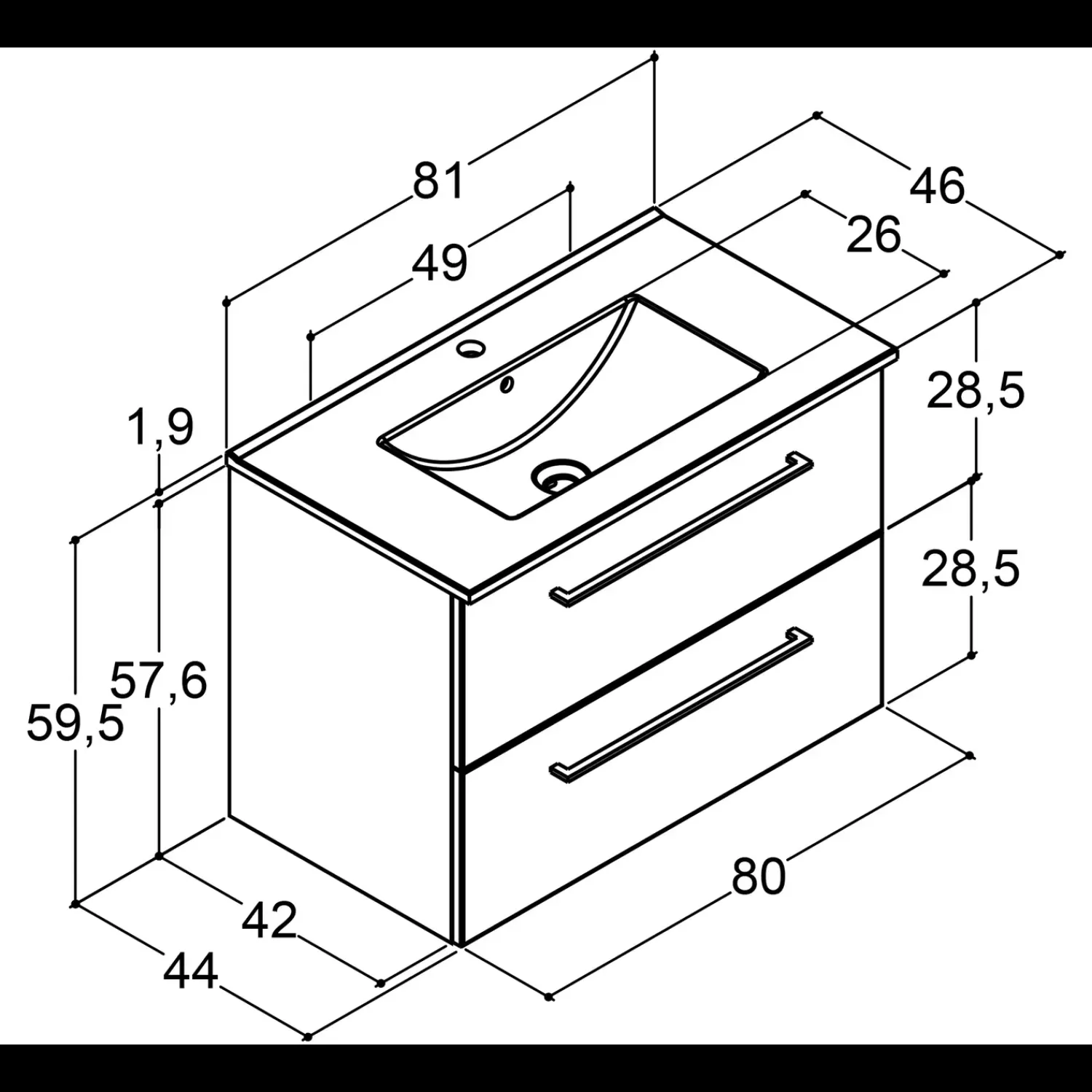 Vaskeskabe^Scanbad Multo vaskeskab m/Lotto vask 81x59,4x45,5 cm varm eg