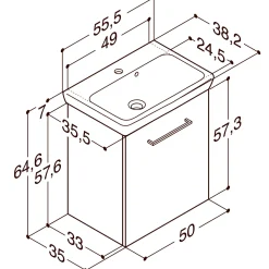 Hot Scanbad Multo vaskeskab m/Lotto vask 55x64,6x38,2 cm mat grå