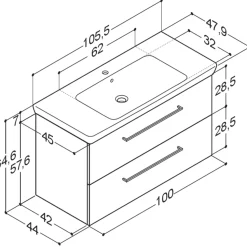Scanbad Vaskeskabe^Multo+ vaskeskab m/ Lotto XL vask 105 cm hvid højglans