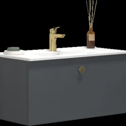 Discount Scanbad Multo vaskeskab m/porcelænsvaskvask 81x59,4x36 cm mat grå