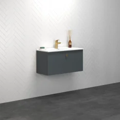 Discount Scanbad Multo vaskeskab m/porcelænsvaskvask 81x59,4x36 cm mat grå
