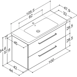 Clearance Scanbad Multo+ vaskeskab m/ Lotto XL vask 105 cm mat hvid