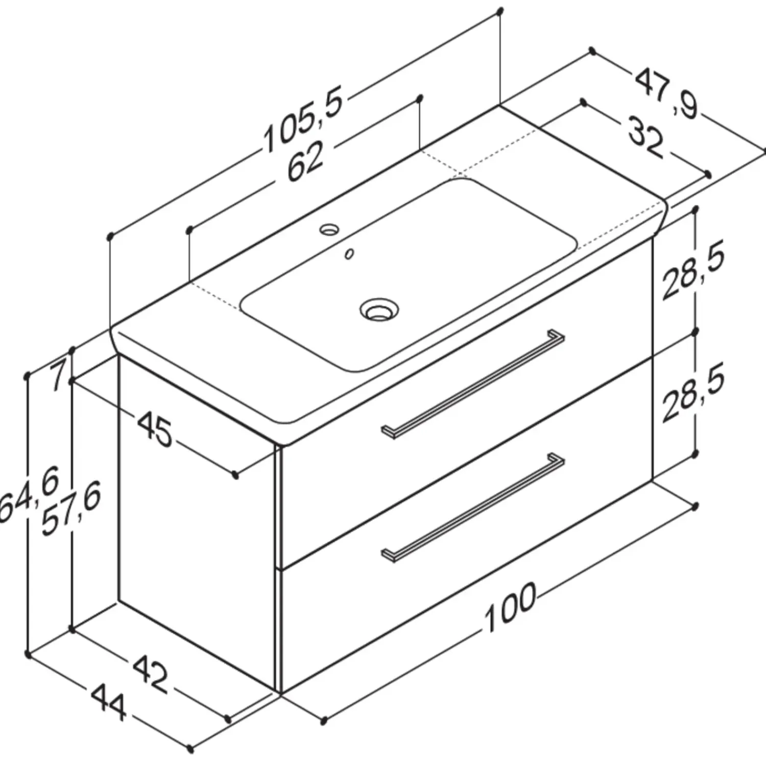 Clearance Scanbad Multo+ vaskeskab m/ Lotto XL vask 105 cm mat hvid