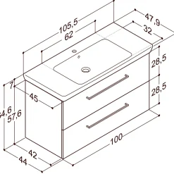 Scanbad Vaskeskabe^Multo+ vaskeskab m/ Lotto XL vask 105 cm varm eg