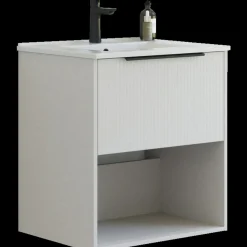 Outlet Scanbad NOW vaskeskab m/én skuffe og åbent rum 65,8x81x45,5 cm mat sand stribet front