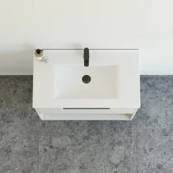 Outlet Scanbad NOW vaskeskab m/én skuffe og åbent rum 65,8x81x45,5 cm mat sand stribet front