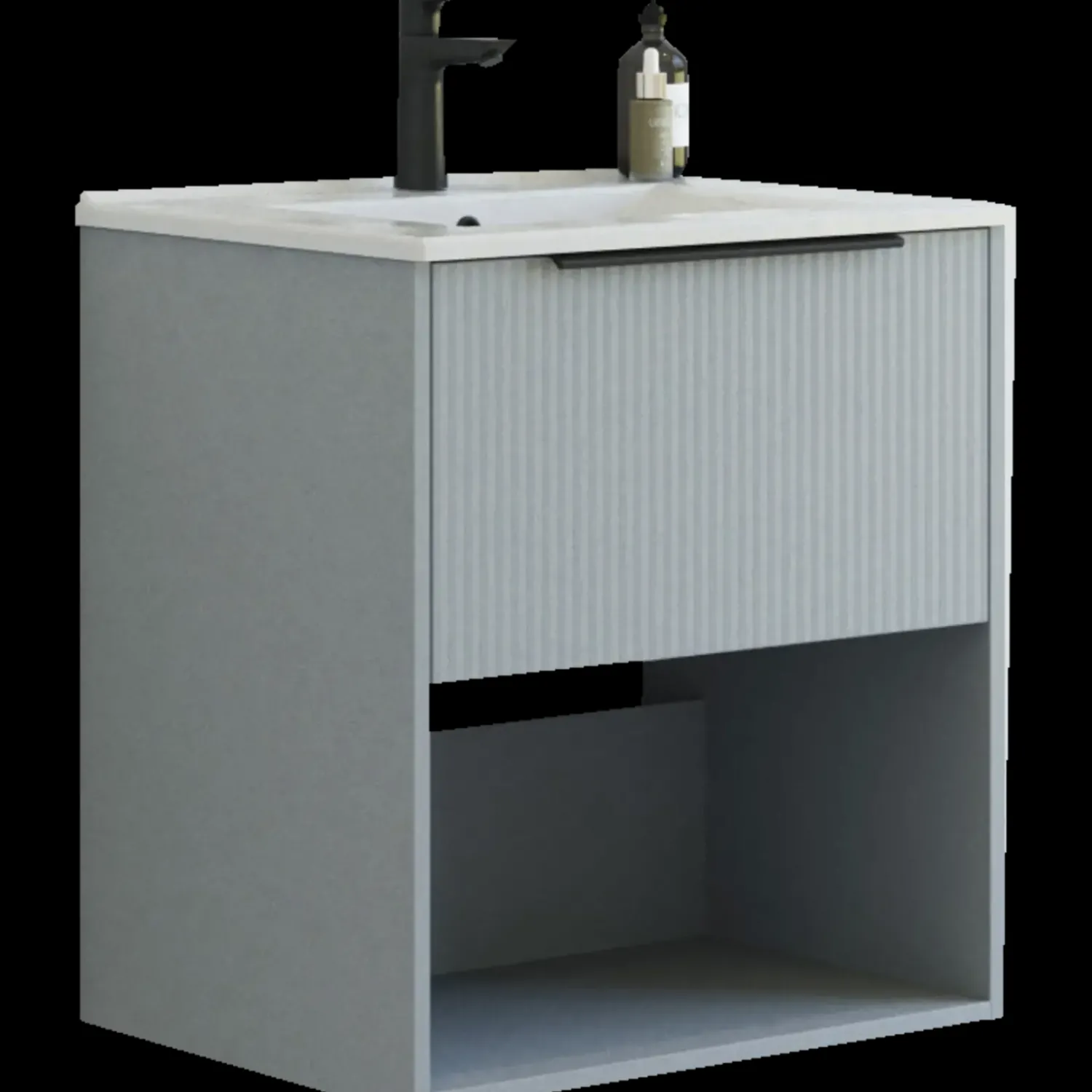 Vaskeskabe^Scanbad NOW vaskeskab m/én skuffe og åbent rum 65,8x81x45,5 cm mat lyseblå stribet front