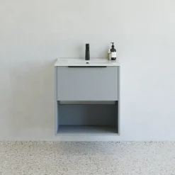 Vaskeskabe^Scanbad NOW vaskeskab m/én skuffe og åbent rum 65,8x81x45,5 cm mat lyseblå stribet front