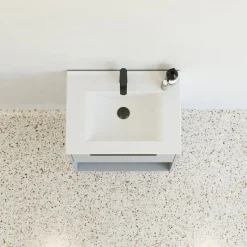 Vaskeskabe^Scanbad NOW vaskeskab m/én skuffe og åbent rum 65,8x81x45,5 cm mat lyseblå stribet front