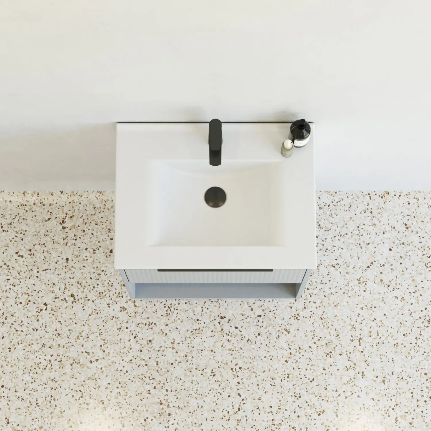 Vaskeskabe^Scanbad NOW vaskeskab m/én skuffe og åbent rum 65,8x81x45,5 cm mat lyseblå stribet front