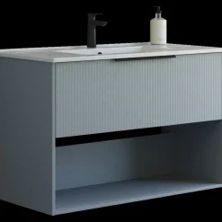 Vaskeskabe^Scanbad NOW vaskeskab m/én skuffe og åbent rum 65,8x81x45,5 cm mat lyseblå stribet front