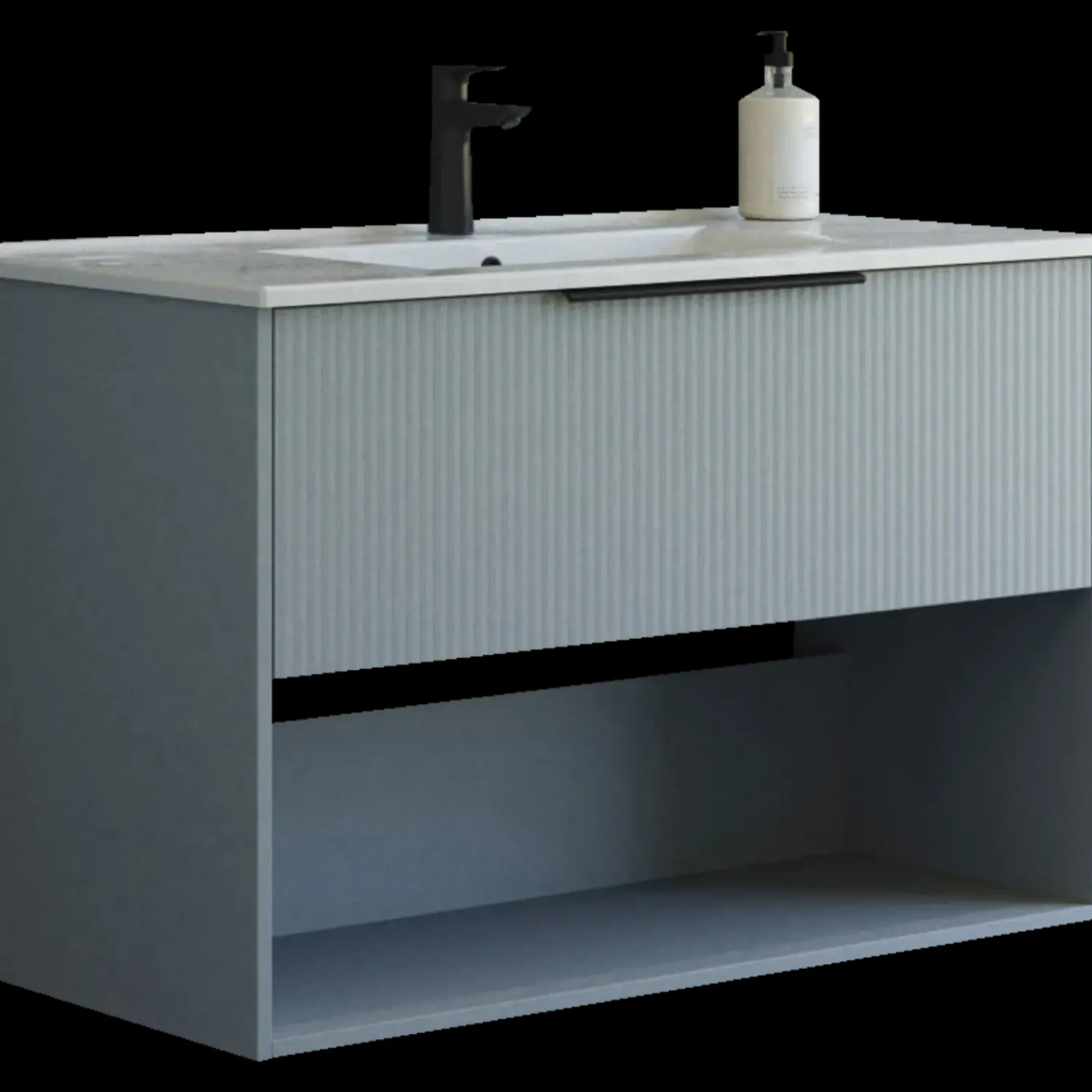 Vaskeskabe^Scanbad NOW vaskeskab m/én skuffe og åbent rum 65,8x81x45,5 cm mat lyseblå stribet front