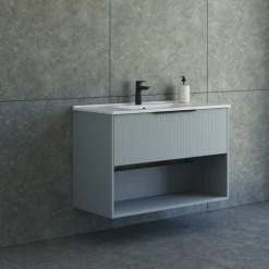 Vaskeskabe^Scanbad NOW vaskeskab m/én skuffe og åbent rum 65,8x81x45,5 cm mat lyseblå stribet front