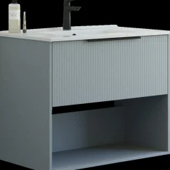 Vaskeskabe^Scanbad NOW vaskeskab m/én skuffe og åbent rum 65,8x81x45,5 cm mat lyseblå stribet front