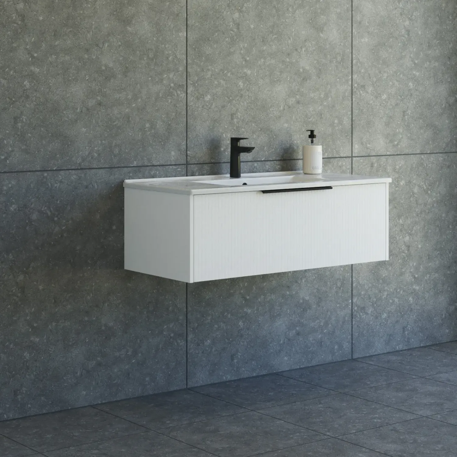 Hot Scanbad NOW vaskeskab m/én skuffe 33,8x61x45,5 cm mat hvid stribet front