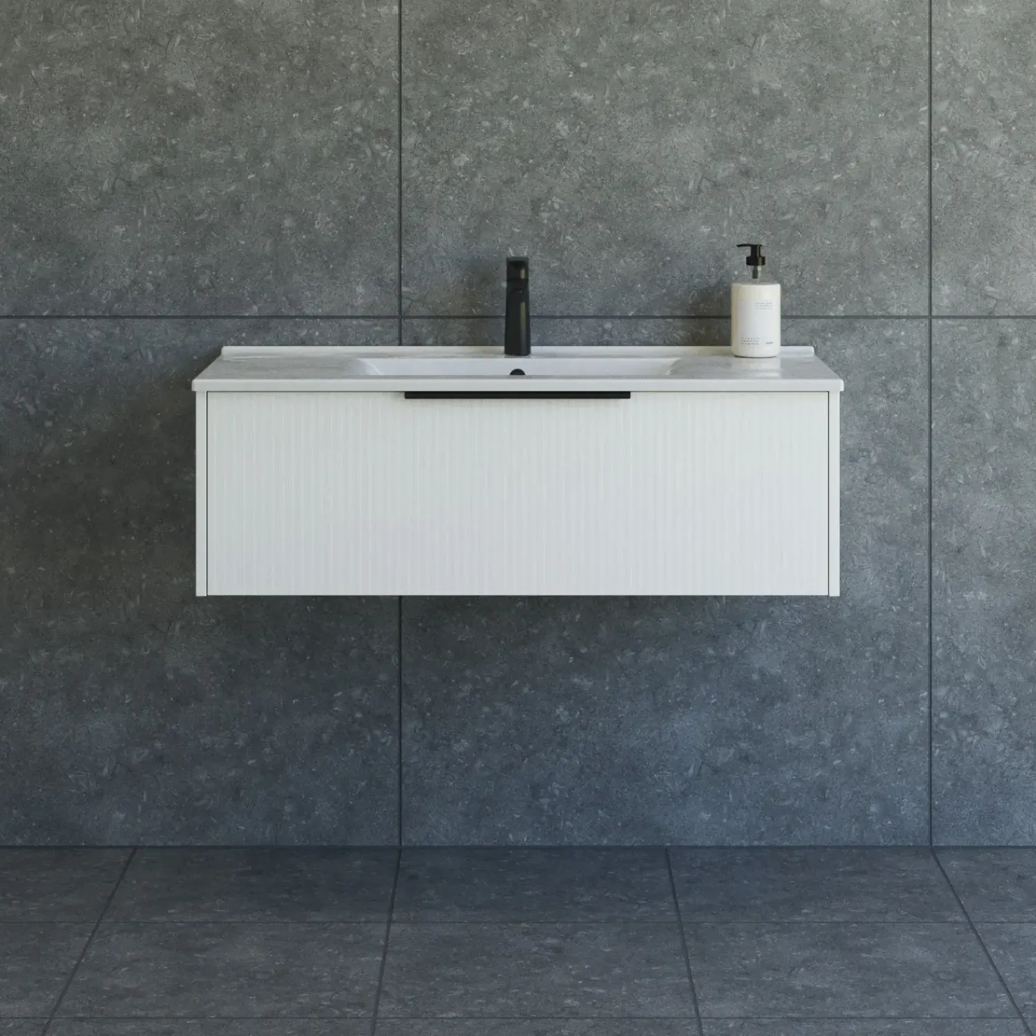 Hot Scanbad NOW vaskeskab m/én skuffe 33,8x61x45,5 cm mat hvid stribet front