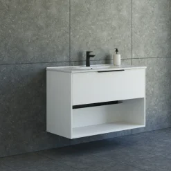 Vaskeskabe^Scanbad NOW vaskeskab m/én skuffe og åbent rum 65,8x81x45,5 cm mat hvid glat front