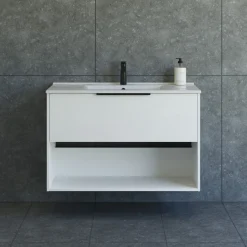 Vaskeskabe^Scanbad NOW vaskeskab m/én skuffe og åbent rum 65,8x81x45,5 cm mat hvid glat front