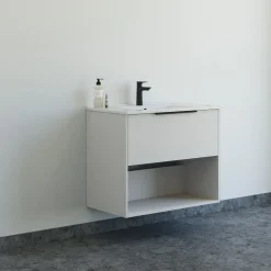 Vaskeskabe^Scanbad NOW vaskeskab m/én skuffe og åbent rum 65,8x101x45,5 cm mat sand glat front