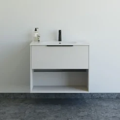 Vaskeskabe^Scanbad NOW vaskeskab m/én skuffe og åbent rum 65,8x101x45,5 cm mat sand glat front