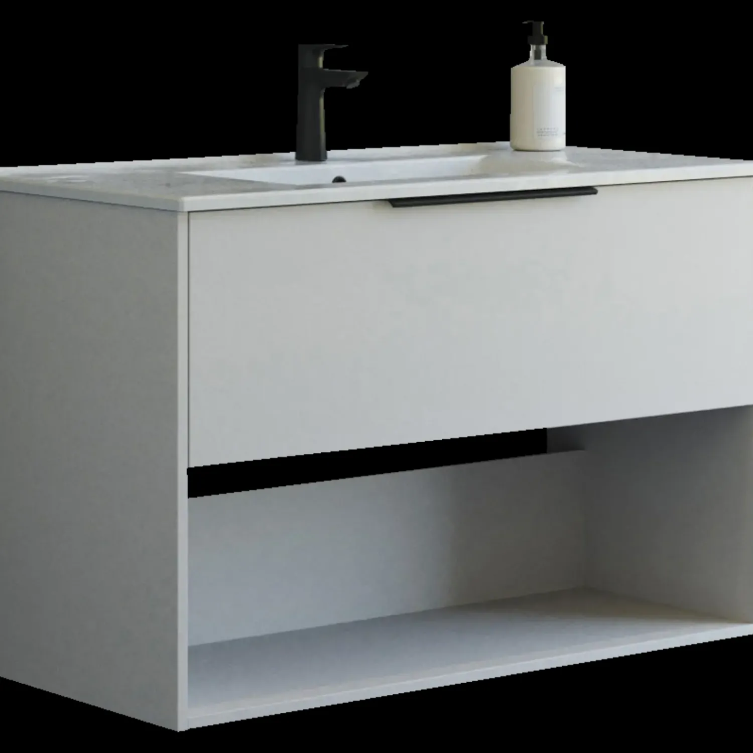 Vaskeskabe^Scanbad NOW vaskeskab m/én skuffe og åbent rum 65,8x101x45,5 cm mat sand glat front