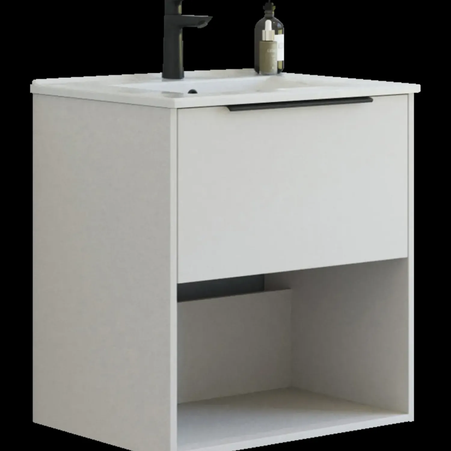 Vaskeskabe^Scanbad NOW vaskeskab m/én skuffe og åbent rum 65,8x101x45,5 cm mat sand glat front