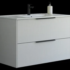 Vaskeskabe^Scanbad NOW vaskeskab m/to skuffer 65,8x81x45,5 cm, mat sand stribet front