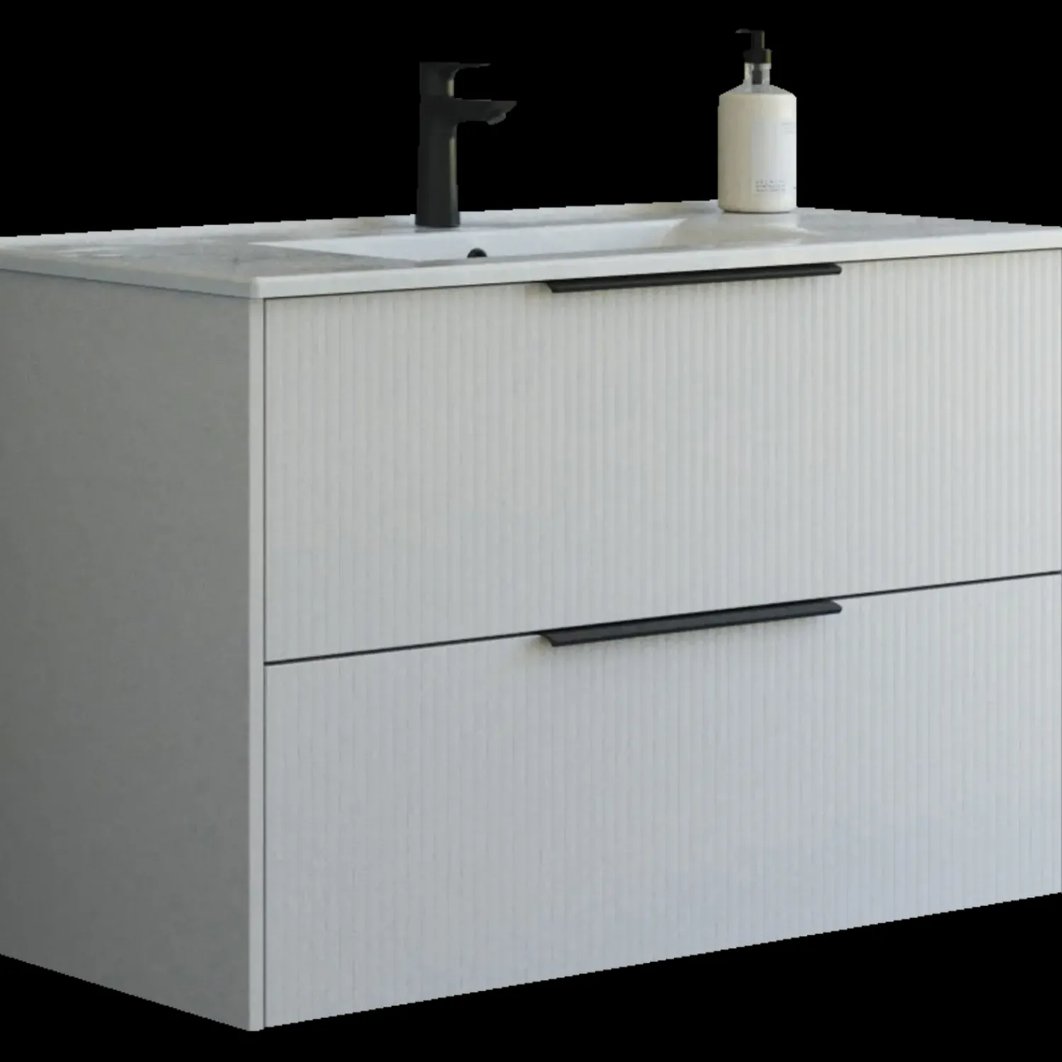 Vaskeskabe^Scanbad NOW vaskeskab m/to skuffer 65,8x81x45,5 cm, mat sand stribet front