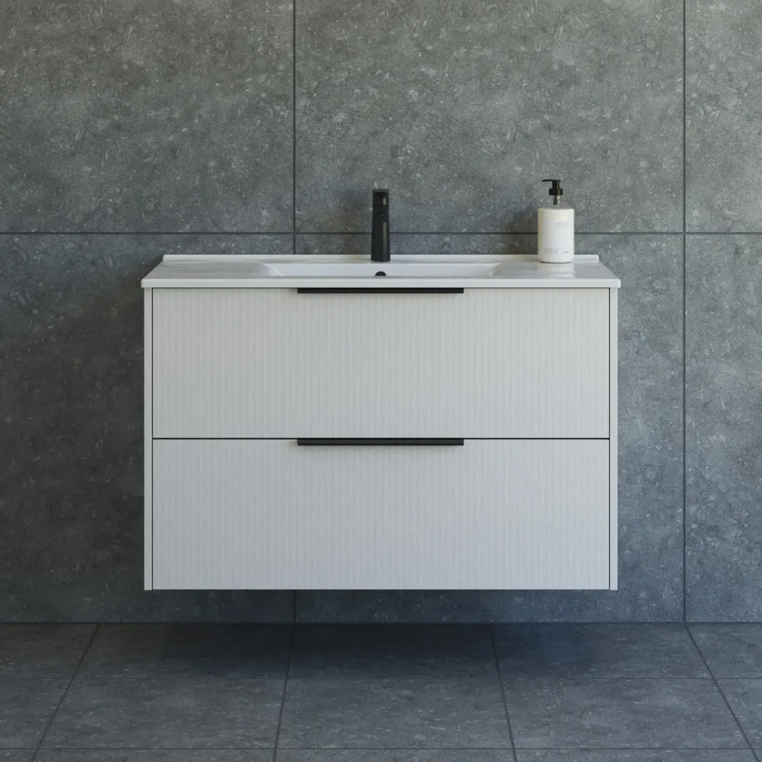 Vaskeskabe^Scanbad NOW vaskeskab m/to skuffer 65,8x81x45,5 cm, mat sand stribet front