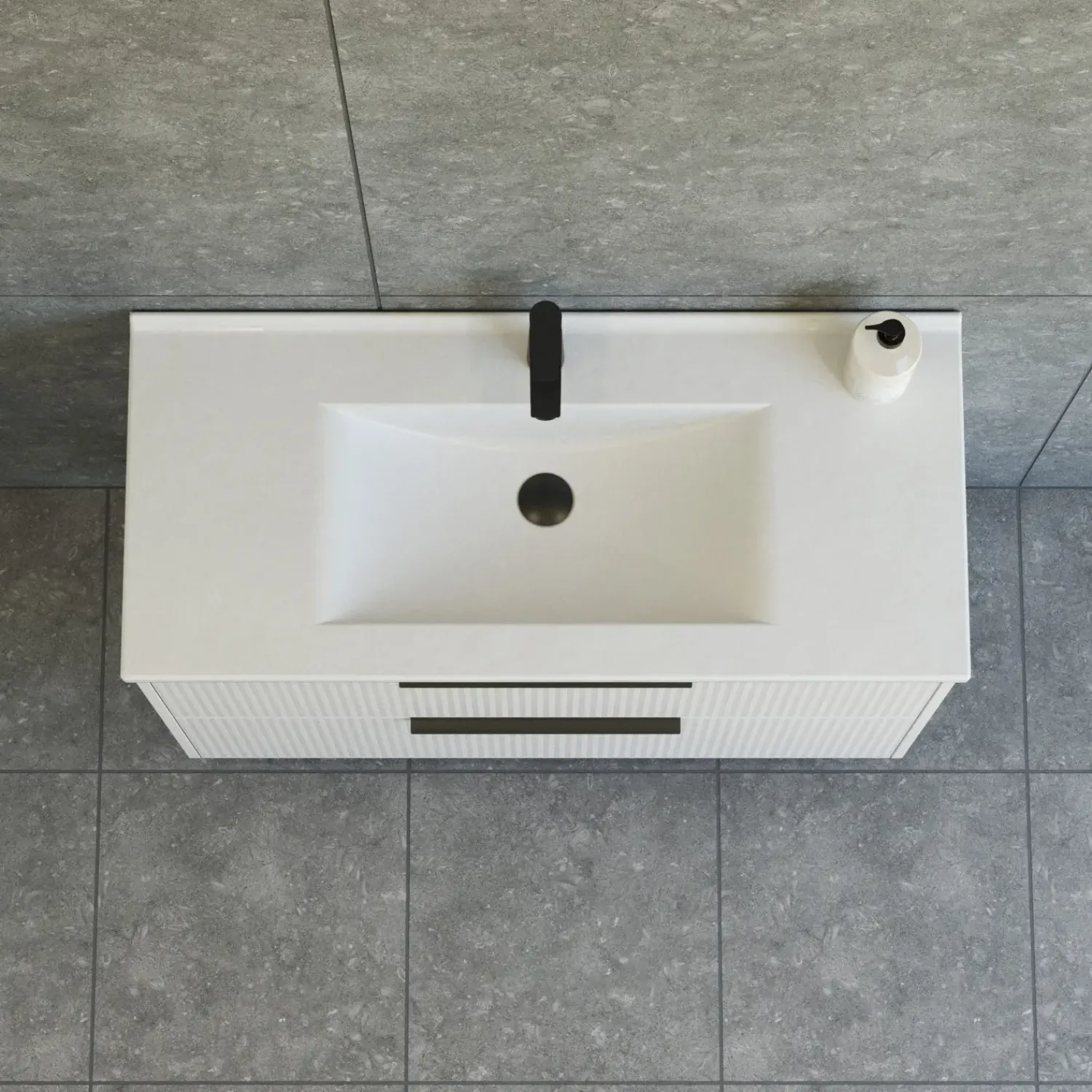 Vaskeskabe^Scanbad NOW vaskeskab m/to skuffer 65,8x81x45,5 cm, mat sand stribet front