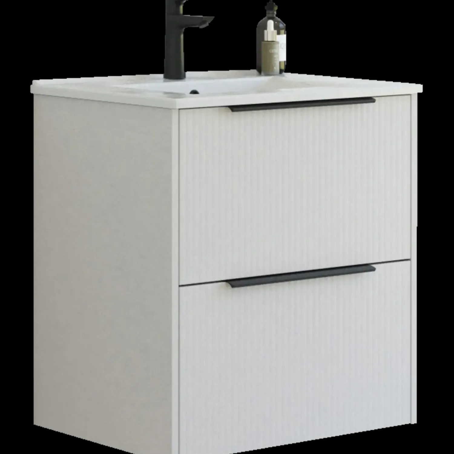 Vaskeskabe^Scanbad NOW vaskeskab m/to skuffer 65,8x81x45,5 cm, mat sand stribet front