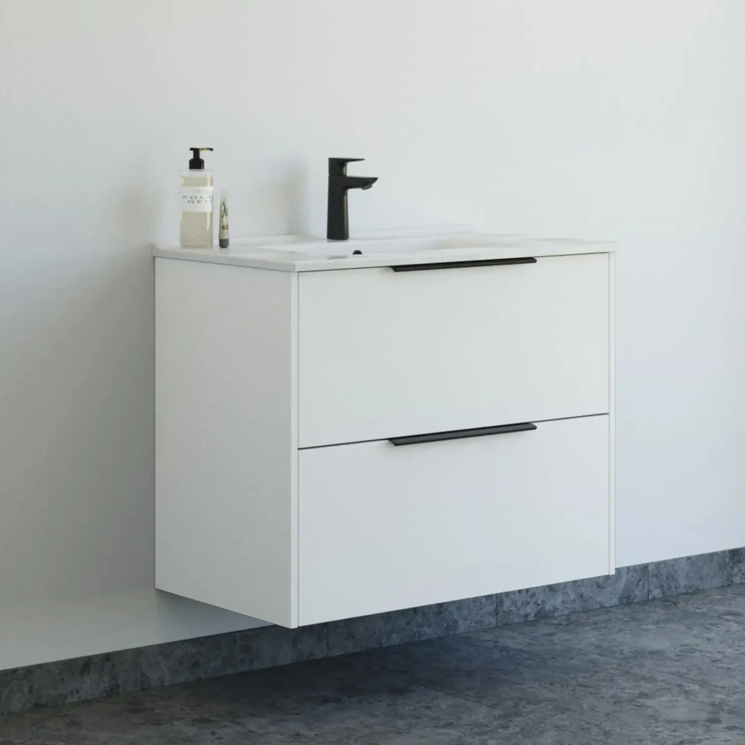 Clearance Scanbad NOW vaskeskab m/to skuffer 65,8x81x45,5 cm mat hvid glat front