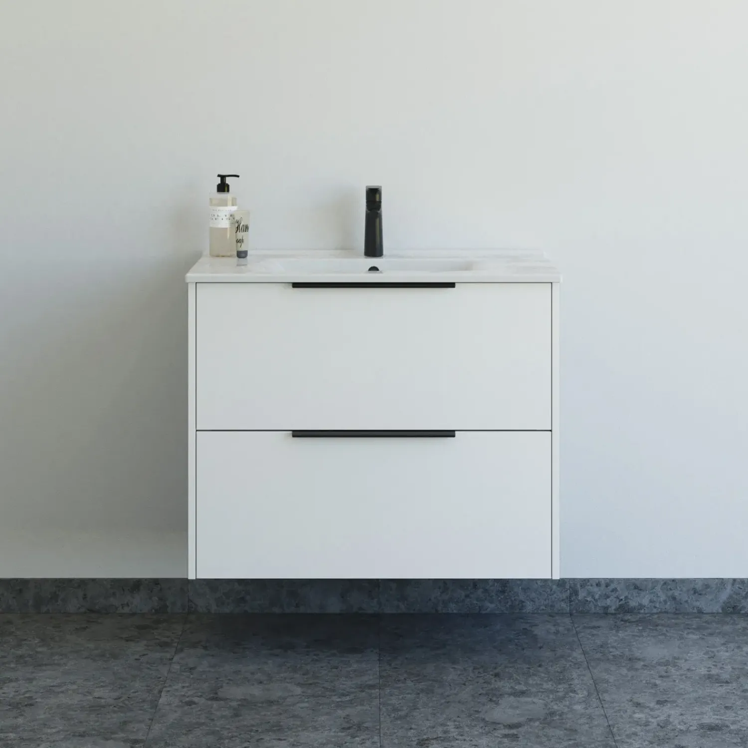 Clearance Scanbad NOW vaskeskab m/to skuffer 65,8x81x45,5 cm mat hvid glat front