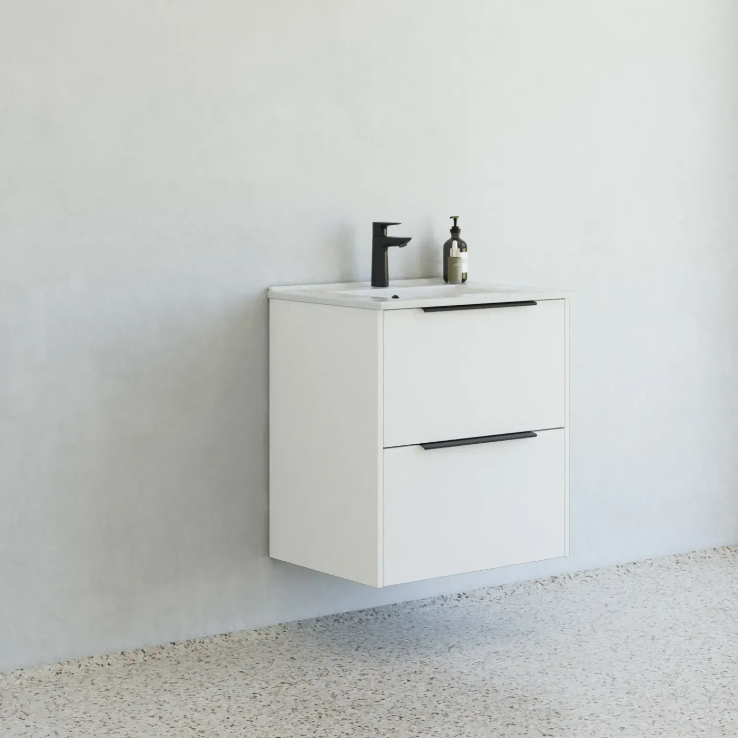 Clearance Scanbad NOW vaskeskab m/to skuffer 65,8x81x45,5 cm mat hvid glat front