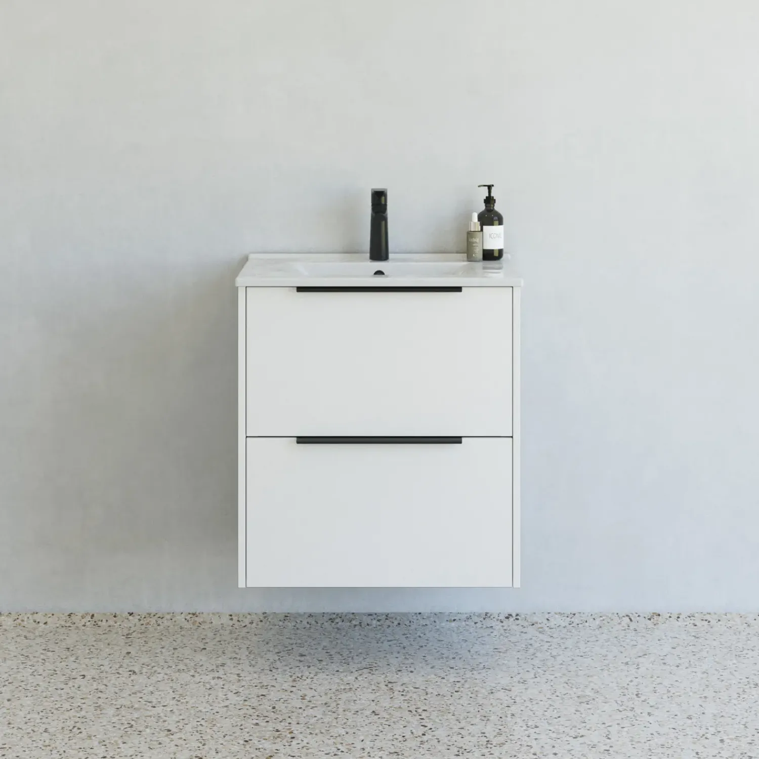 Clearance Scanbad NOW vaskeskab m/to skuffer 65,8x81x45,5 cm mat hvid glat front