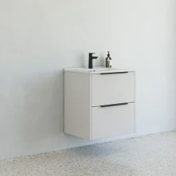 Vaskeskabe^Scanbad NOW vaskeskab m/to skuffer 65,8x81x45,5 cm mat sand glat front