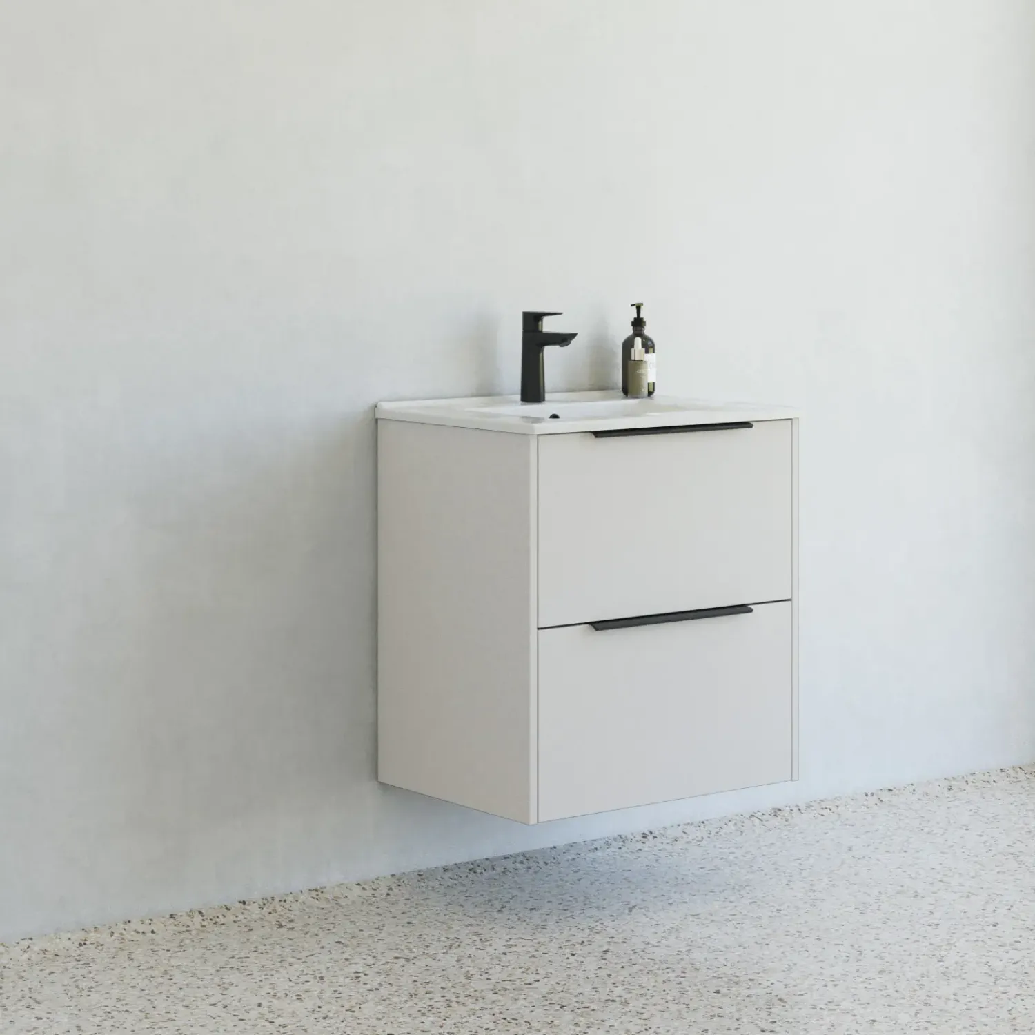 Vaskeskabe^Scanbad NOW vaskeskab m/to skuffer 65,8x81x45,5 cm mat sand glat front