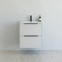 Vaskeskabe^Scanbad NOW vaskeskab m/to skuffer 65,8x81x45,5 cm mat sand glat front