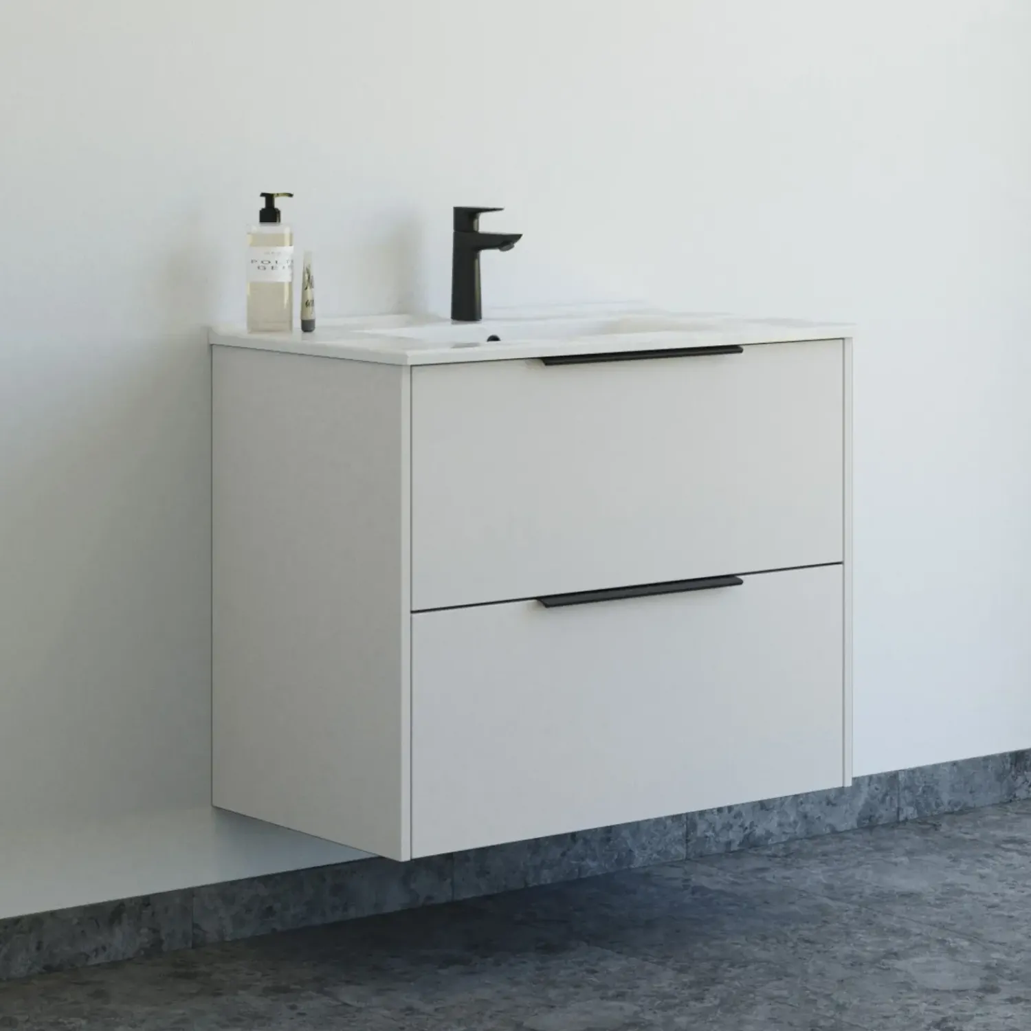 Vaskeskabe^Scanbad NOW vaskeskab m/to skuffer 65,8x81x45,5 cm mat sand glat front