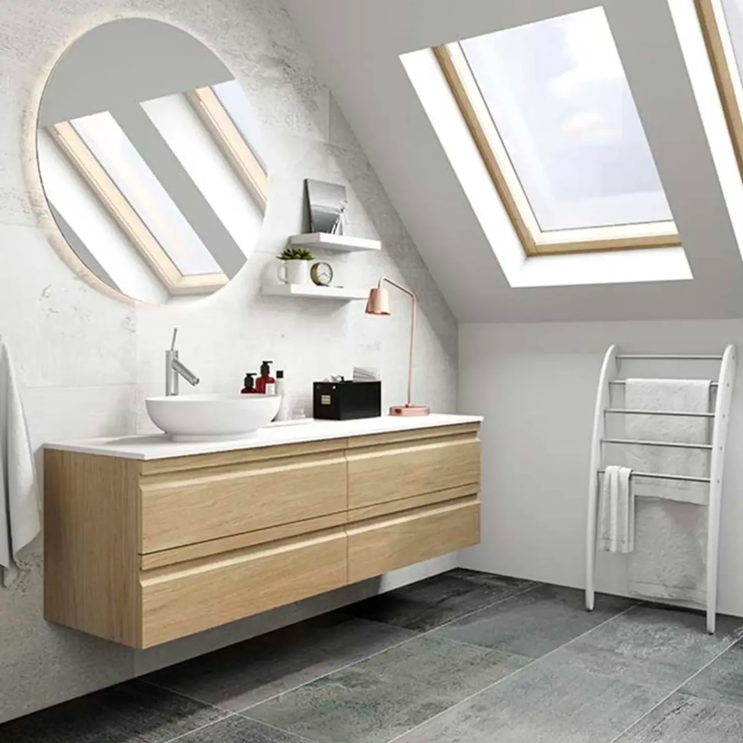 Discount Scanbad spejl med LED-lys rund Ø75 cm