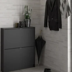 Clearance Tvilum Shoes skoskab m/2 klaplåger mat sort