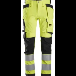 Arbejdsbukser^Snickers Allroundwork arbejdsbukser med hylsterlommer stretch klasse 2 hi-vis gul/sort str. 56