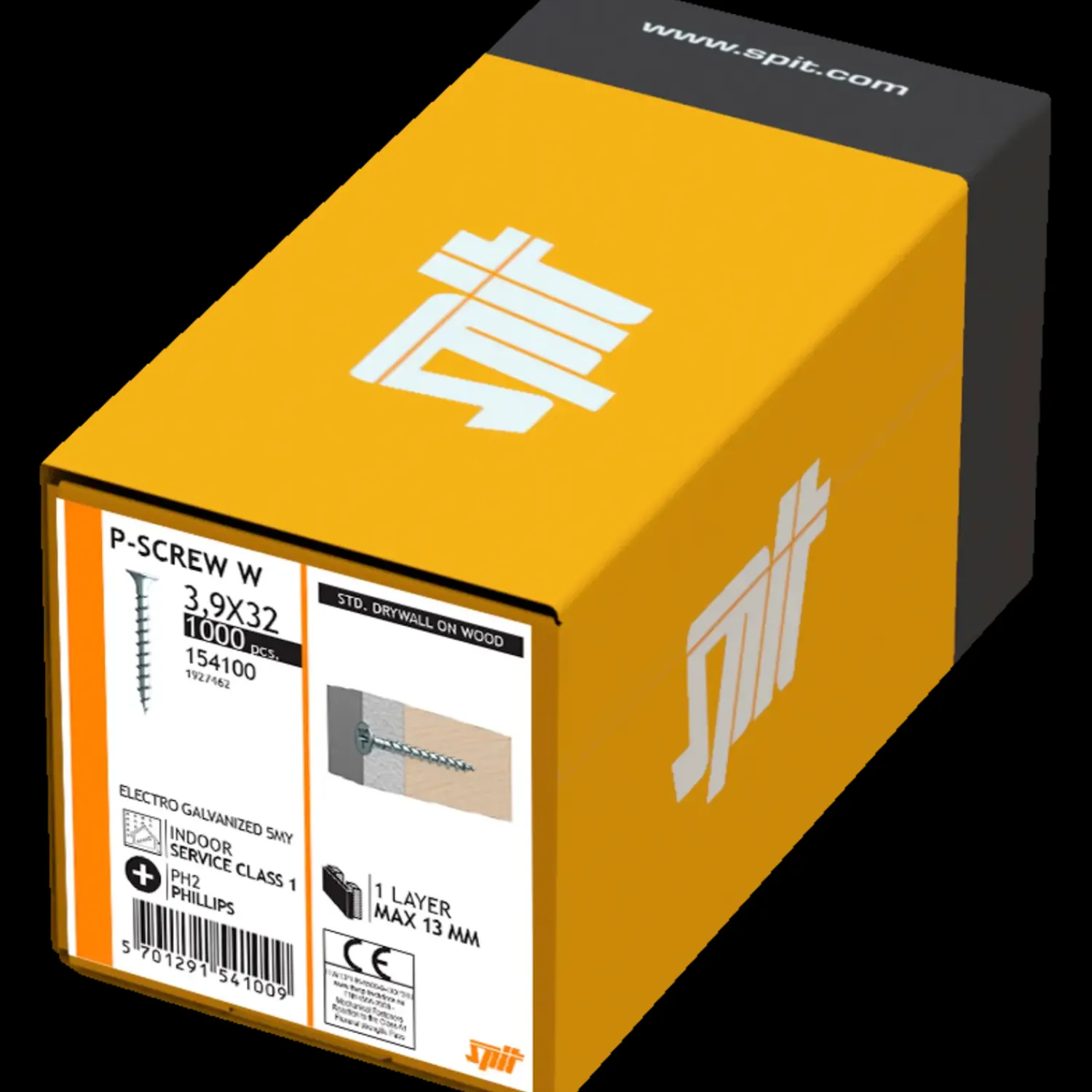 Gipsskruer^Spit P-Screw W gipsskrue t/træ 3,9x32 mm TH PH2 elforzink. 1000 stk.