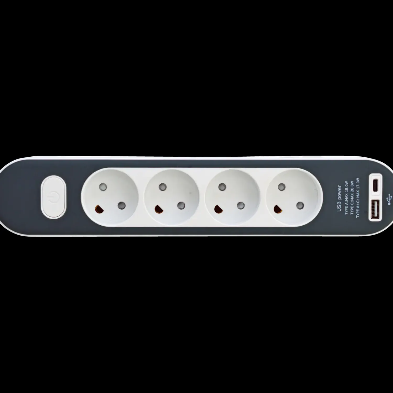 4-stikdåse med ledning og USB A+C 1,4m