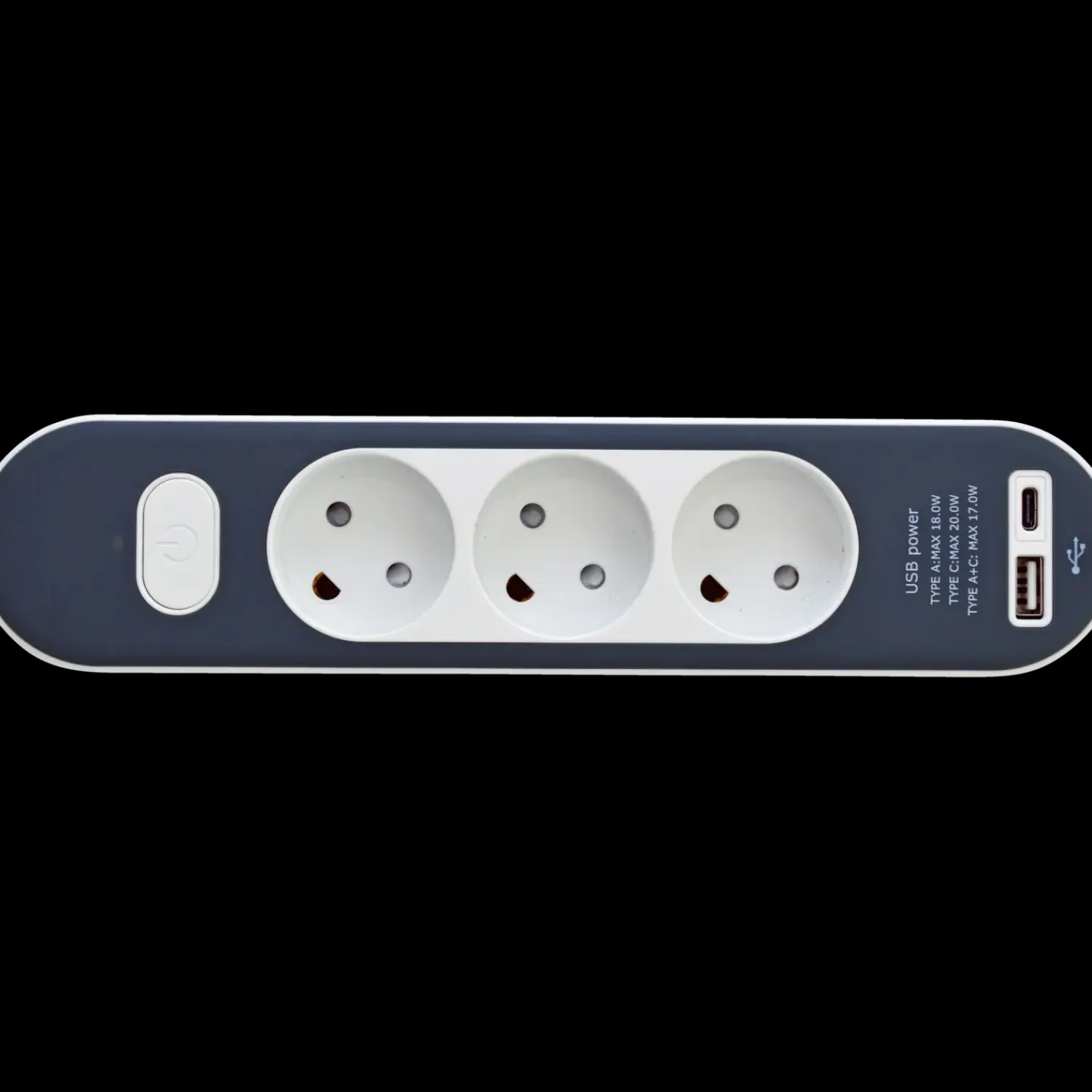 Online 3-stikdåse med USB A+C 1,4m ledning
